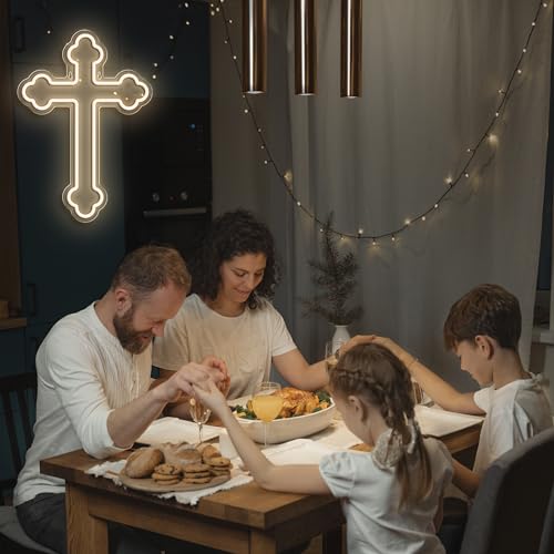 Image of Jesus Cross Neon Signs,Cross Neon Sign Wall Lights Art Lamp Hanging for Home Room Bedroom Christian Wedding Party Wall Decor Christmas New Year Birthday Party Signs
