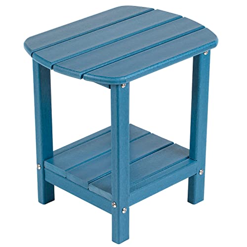 Nalone Adirondack Side Table 16.5" Outdoor Side Table Hdpe Plastic Double Adirondack End Table Small Table For Patio(Navy Blue) #TOP8