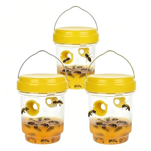 3 Stück Wespenfalle Wespenfalle für draußen Wespen vertreiben Mittel gegen Wespen Wespenabwehr zum Aufstellen und Aufhängen 360 Grad Wirkung ø9x13cm Insektenfalle Fliegenfänger Mückenfall