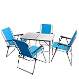Multistore 2002 5tlg. Campingmöbel Set Aluminium Campingtisch 'Bergen' 90x60cm + 4X Campingstühle Blau, klappbar inkl. Schultergurt, Gartenmöbel Campinggarnitur