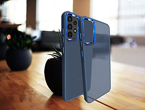 Image of A rtistque Frosted Translucent Back Cover Case for Samsung Galaxy A52 / A52s 5G | Electroplated Chrome Ring | Raised Camera Edges for Protection | Smooth Sides TPU - Blue