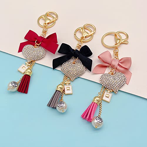 Swjewel Rhinestone Heart Keychain For Women Pink Bowknot Tassel Cute Car Key Ring Accessories Girl Bag Charms Handbag Purse Backpack Pendant Charms (Pink) #TOP3