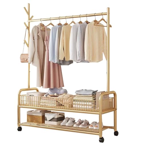 Perchero industrial con marco de acero y ganchos para almacenamiento de zapatos, estante para ropa con ruedas, 90/120 cm de altura, organizador de pasillo, capacidad de 100 kg