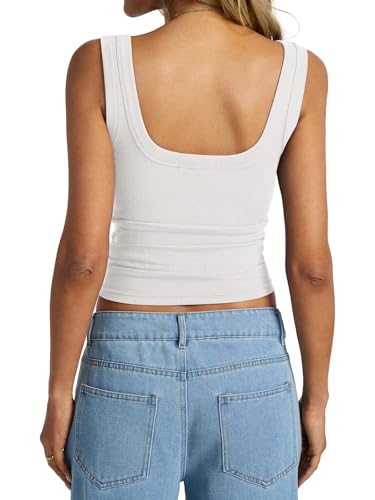 Womens Cotton Ribbed Square Neck Tank Tops Basic Backless Sleeveless Summer Cami Shirts 20252