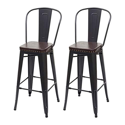 Mendler 2X Tabouret de Bar HWC-H10c métal Similicuir Chesterfield Industriel Noir Marron