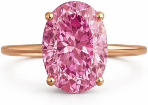 Oval Cut Pink Sapphire Engagement Ring for Women 14K Rose Gold Solitaire Ring Dainty Minimalist Wedding Ring October Birthstone Promise Jewelry Gift for Her