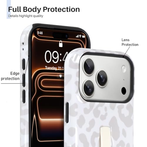 Coque iPhone 17 Pro Max antichoc avec dragonne réglable et support blanc imprimé léopard - 2