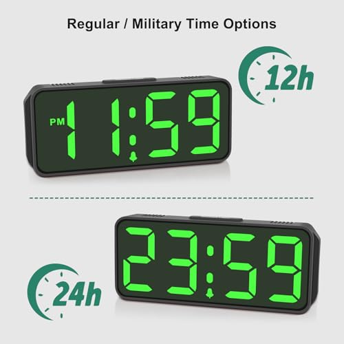 Image of Peakeep Small Mini Battery Powered Digital Alarm Clocks for Bedrooms Bedside, Cordless Tiny Travel Portable Desk Clock, Large Numbers Auto Dimmable, LED Display 4 Dimmers, 5 Alarm Volumes
