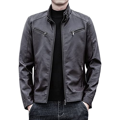 Maiyifu-GJ Men's Pu Lightweight Stand Collar Jacket Faux Leather Winter Slim Fit Jacket Vintage Motorcycle Windbreaker Coats (Brown,XX-Large)
