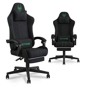 Gaming Chair Computer Chair Breathable Fabric Office Chair Cloth with Backrest Desk Chair with Footrest, Lumbar Support Swivel Recliner Task Chair Video Game Chair Height Adjustable Black