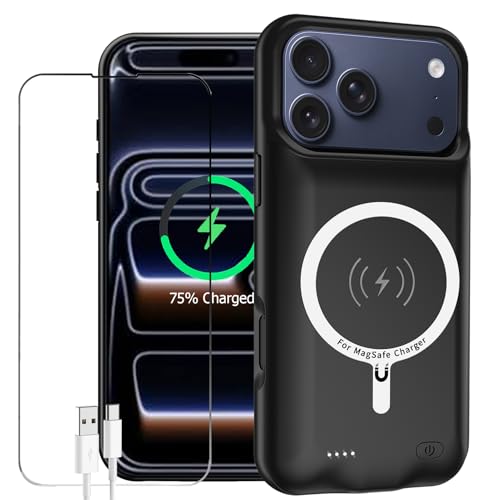 Battery Case for iPhone 17 Pro Enhanced 10000mAh Portable Protective Wireless Charging Case Support Carplay Compatible with iPhone 17 Pro (6.3 inch) Rechargeable Extended Battery Charger Clip(Black)