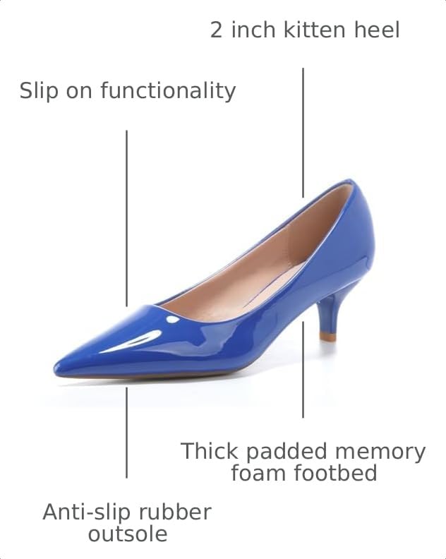 Image of Women's Low Kitten Heel Pumps Classic Fashion Dress Pumps Simple Heeled Shoes for Office Work