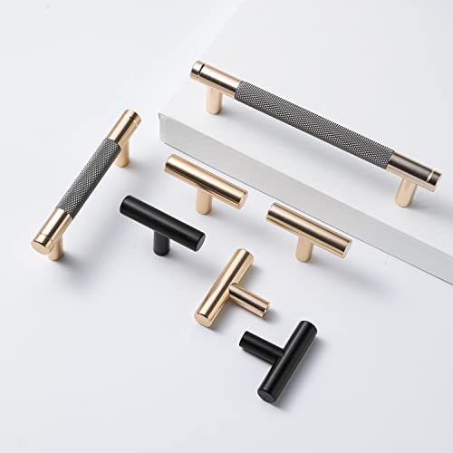 Gutuwellea 12 Pack 3 Inch 76 mm Knurled Cabinet Handles Cabinet Pulls Aluminum Handles Knurled Drawer Pulls Gold and Grey Oxidation Finish with Diamond Pattern 4" Length (3" Hole Center) - Image 2