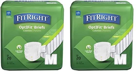 FitRight OptiFit Extra+ Adult Diapers with Leak Stop Guards, Disposable Incontinence Briefs with Tabs, Moderate Absorbency, Medium, 32"-42", 20 Count (Pack of 2)