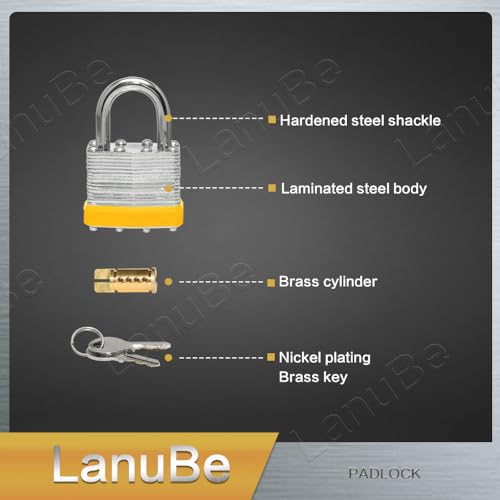 LanuBe Lock Laminated keyed Padlock (1-9/16", 40mm), keyed Alike Locks, Normal Shackle,Marked Yellow Plastic Hoop, Pack of 48 by LanuBe - Image 7