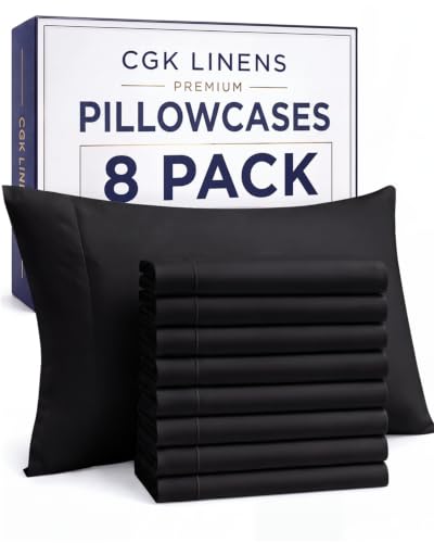 Standard Pillow Cases - 8 Pack Soft Pillowcase Covers - 20" x 26" (Black)
