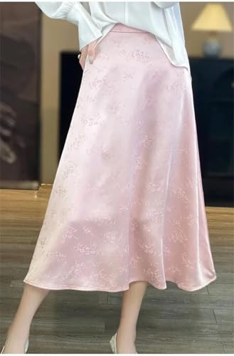 Women's Polyester Satin Midi A-Line Skirt High Waist Loose Fit Casual Office Wear Summer Skirt4