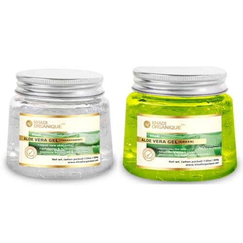 Image of Khadi Organique Pure Natural Aloe Vera White Gel with Vitamin E For Skin & Hair | Hydrates, Moisturizes & Soothes | For Acne, Scars & Dark Circles | Control Dandruff & Adds Shine - 200g (Pack of 2)
