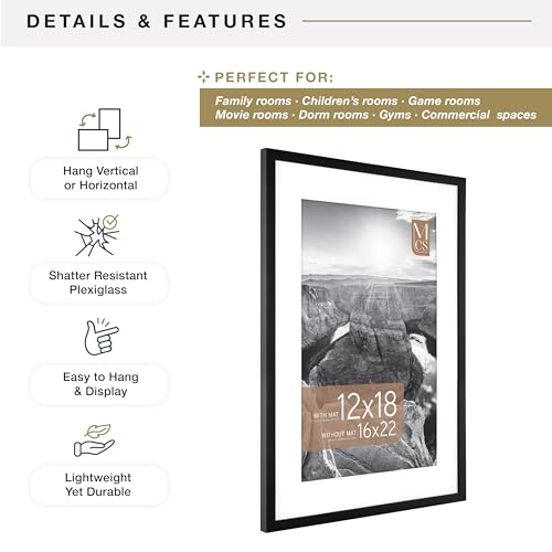 Image of MCS Everline Poster Frame, 16x22 Matted to 12x18, Black