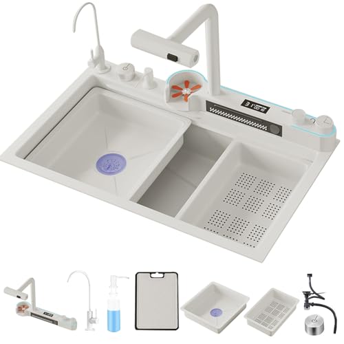 WIQUYBML Fregadero de Cocina Multifuncional de Acero Inoxidable Negro con Grifo y Accesorios de Modo Dual con Pantalla Digital - Diseño de 80 x 45 x 22 cm para cocinas Modernas
