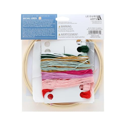 Image of LEISURE ARTS Embroidery Kit 6 inch Fancy Flowers - Embroidery Kit for Beginners and Adults, Cross Stitch Kits with Patterns, DIY Starter Set for Seasonal Craft Projects