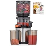 AMZCHEF Cold Press Juicer Machines, Slow Masticating Juicer with Low Noise DC Motor & Triple Filter, 160mm Wide Chute & 2L Capacity for Whole Fruits and Vegetables, Easy to Clean, Stainless Steel
