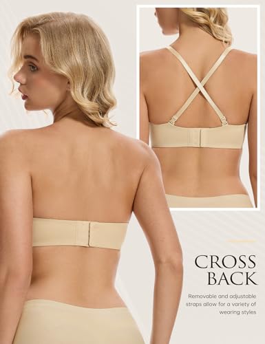 Image of Wingslove Strapless Bra Push Up for Women Underwire Half Backless Bra with Removable Straps Seamless Padded Support