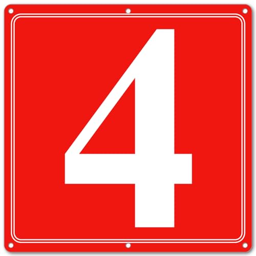Image of Premium Aluminum Number Signs 4, Metal 12 inch X 12 inch Red Numbered Signs Outdoor for Parking Lots, Floor, Dock, Court, Aisle, Field, High Visibility, No Fade, Weather-resistant