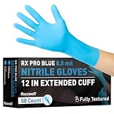 Raxwell Nitrile Gloves - Chemical Resistant Dishwashing Gloves - Textured Grip Waterproof Work Gloves - Heavy Duty Extended Cuff Protection - Large, Blue, 50 Count, 8.5 Mil