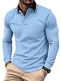 JACKETOWN Polo para Hombre Polo Manga Larga Camiseta de Golf Trabajo Transpirable T Shirt con Bolsillo Primavera Otoño Camisetas de Senderismo Pesca,Azul Luna,M