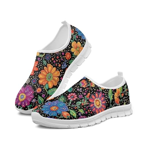 Image of Floral Sneakers for Women Colorful Art Shoes for Women Slip On Casual Work Shoes