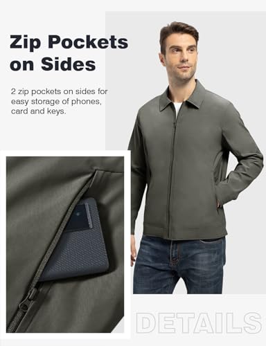 Image of TBMPOY Mens Lightweight Jackets Light Windbreaker Full Zip Casual Work Jacket Golf Business Fall Track Coat with Pockets