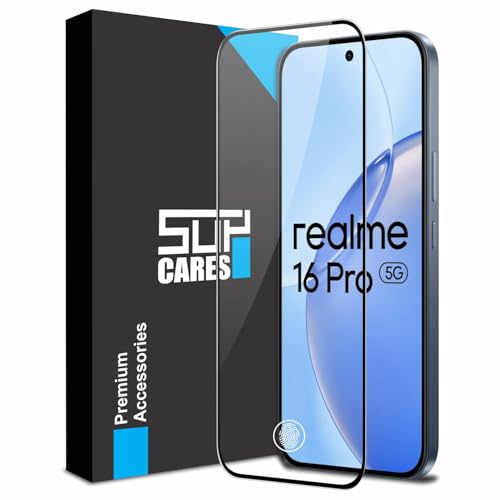 Image of SupCares Tempered Glass for Realme 16 Pro (6.78 Inch) With Installation Kit | 9H Edge to Edge Screen Protector | Black
