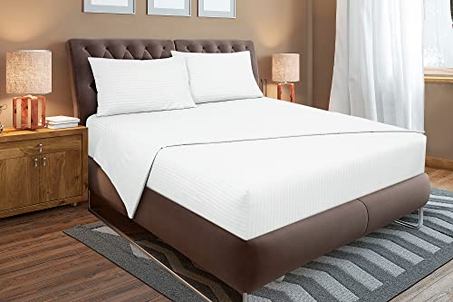 Image of ROYALE LINENS 3 Piece Twin XL Sheets Set - Soft Brushed 1800 Microfiber - 1 Fitted, 1 Flat Sheet, 1 Pillow case - Wrinkle Free & Fade Resistant - Hotel Luxury Bed Sheets (Stripe White, Twin XL)