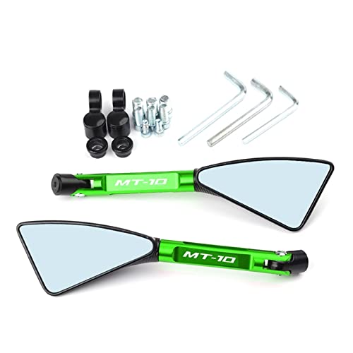 Espejo retrovisor de aluminio CNC verde con corte triangular premium para Yamaha MT 10 2