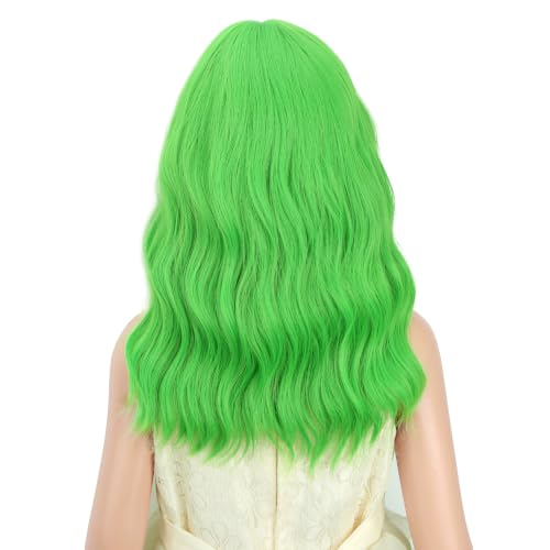 Image of PATTNIUM Girls Light Green Short Curly Wavy Wigs | Kids Light Green Wavy Synthetic Wig for Halloween Cosplay Costume Party Wig