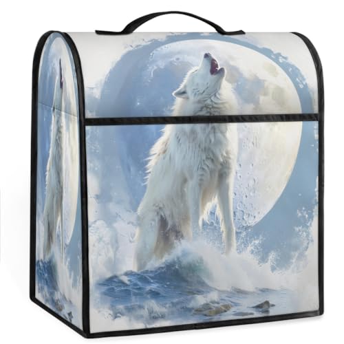 Coffee Maker Cover White Wolf Moon Kitchen Appliance Covers Small Appliance Covers Blender Cover Juicer Cover Dust Covers for Kitchen Appliances with Top Handle and Pockets,Washable,C971