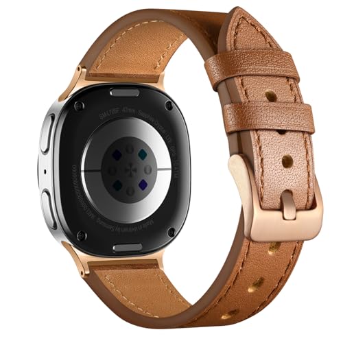 GEAK Leather Band Compatible with Samsung Galaxy Watch 8 40mm 44mm/Watch 8 Classic 46mm, Genuine Leather Adjustable Replacement Strap with Secure Clasp for Samsung Watch 8 Bands Men Women, Brown