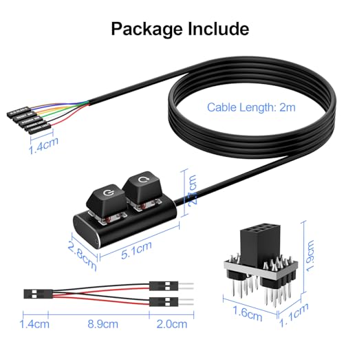 Image of PC Power Button, External Desktop Computer Power Switch Splitter ON Off Reset SW HDD LED PC External Power Supply Button for Motherboard (Aluminum)