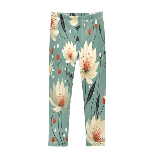 Toddler Girls Leggings Printed Yoga Pants Leggings White Flower Red Dot for Kids