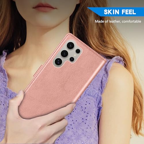 Image of ZZXX for Samsung Galaxy S25 Ultra Wallet Case with [RFID Blocking] Card Slot Kickstand Magnetic Closure Leather Flip Fold Protective Phone Case for Galaxy S25 Ultra 5G Case Wallet(Rose Gold-6.8 inch)