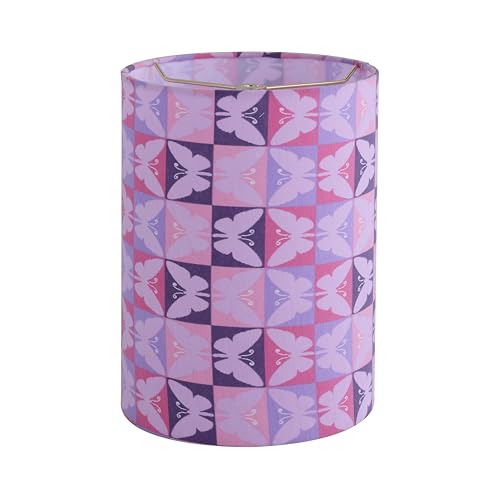 Image of Aspen Creative 31622 Contemporary Drum (Cylinder) Shaped Spider Construction Lamp Shade in Lavendar Purple with Butterfly, 8 inch wide (8 inch x 8 inch x 11 inch)