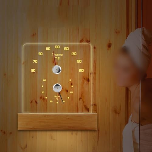 ZYWUOY Thermometer und Hygrometer, Hygro-Thermometer-System zur Montage an Wänden von Innen-Saunen mit LED-Beleuchtung