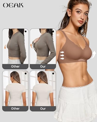 Image of OEAK Womens Wireless Jelly Bras Scalloped Push Up No Underwire Bralette Supportive Tshirt Bra Seamless Comfortable Bras