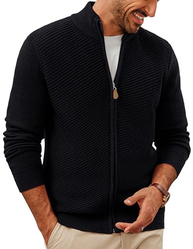 PJ PAUL JONES Strickjacken für Herren Stehkragen Cardigan mit reißverschluss V Ausschnitt Schwarz L PJ PAUL JONES Strickjacken für Herren Stehkragen Cardigan mit reißverschluss V Ausschnitt Schwarz L