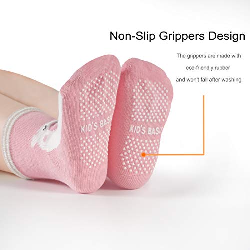 Image of Evercute Non Slip Kids Socks With Grips 12 Pack Toddler Boys Girls Anti Skid Crew Socks 1-9 Years