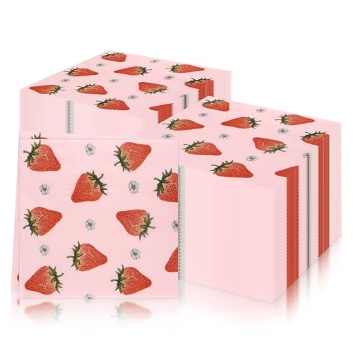 iNINGER 20Pcs Strawberry Napkins,Paper Napkins,Cocktail Napkins Dinner Napkins,Soft Paper Napkins Party Serviettes Tableware for Birthday Strawberry Themed Party
