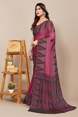 Image of MIRCHI FASHION Saree for Woman Chiffon Georgette Polka Dot Border | Plain Lightweight Women's Sari with Printed Pallu and Blouse Piece