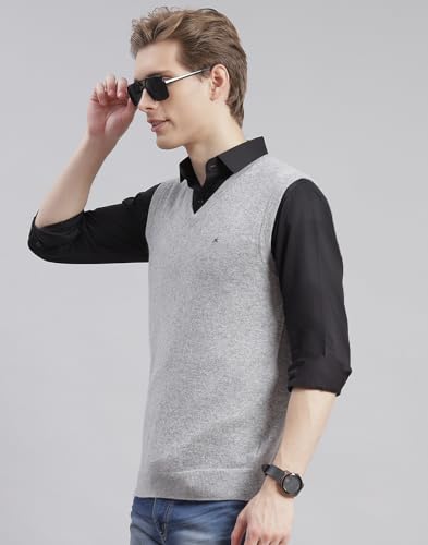 Image of Monte Carlo Off White Solid V Neck Sweater | Warm Woolen Pullover for Men | Soft Comfortable Knitted Winter Wear Sweater for Men's