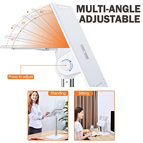 Adjustable Lap Desk White, Xuenair Portable Laptop Lap Desk For Bed With Legs, Travel Lap Tray With Tablet Slot Book Clip For Writing Reading Working Eating (White & Sliver, Plastic & Aluminum) #TOP2